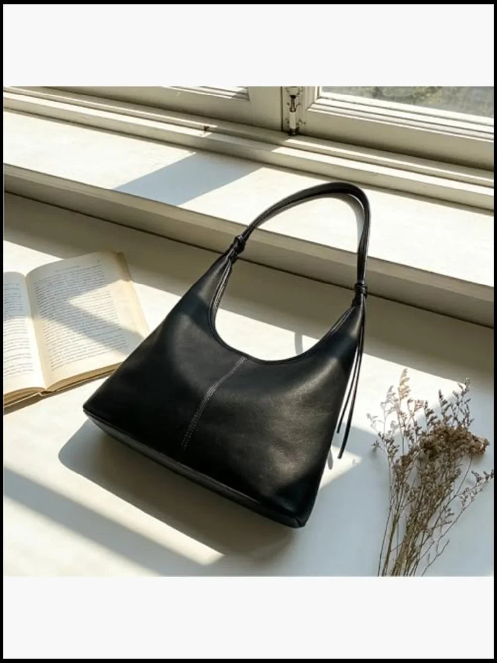 Slouchy Vegan Leather Hobo Tote Soft Shoulder Satchel with Tassel Ribbon